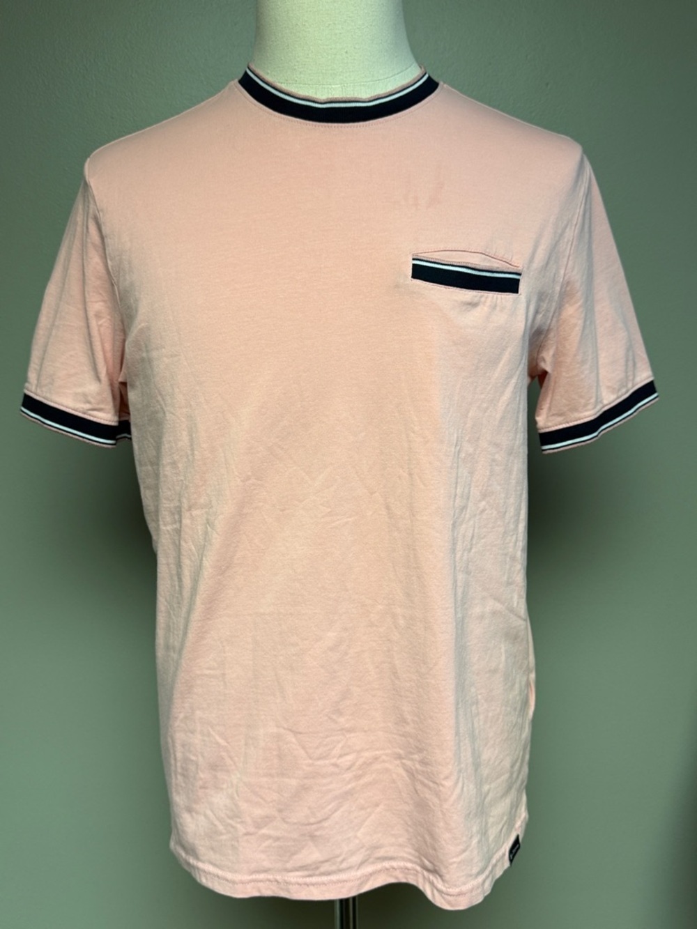 Ben Sherman Ringer Pocket Tee M Pink Stripe Trim Casual